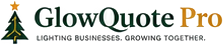 GlowQuote Pro primary header wordmark with illustrated evergreen tree, gold star, dark-green serif lettering, and gold Pro suffix; includes the small tagline beneath.