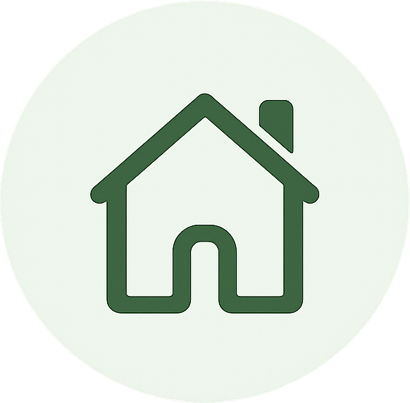 Small pale-green circular activity icon with a dark green house.