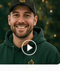 Portrait of a smiling NorthStar Holiday Lighting customer in a dark cap and green hoodie.