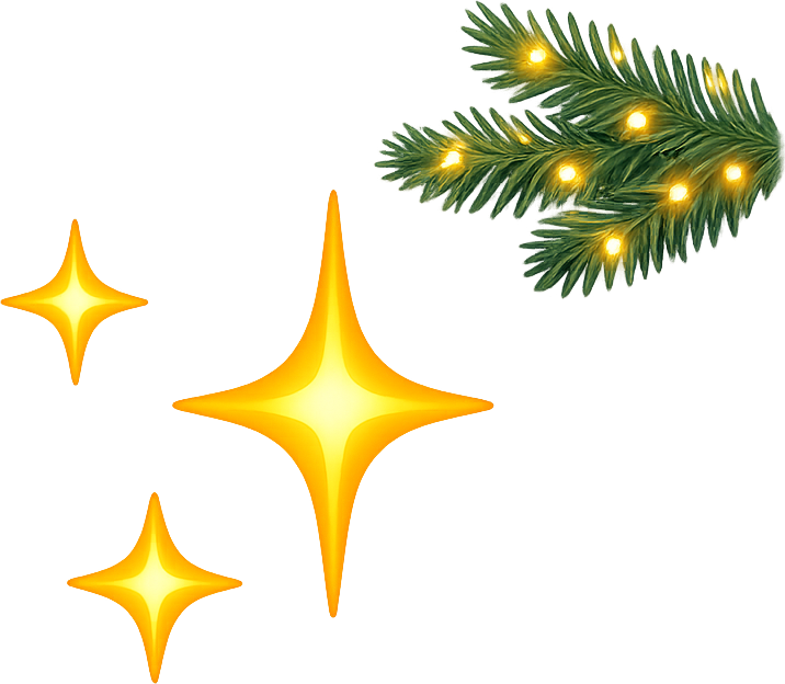 Small gold sparkle cluster and tiny evergreen decoration above the sidebar performance message.
