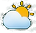 Small colored partly-cloudy weather symbol with yellow sun and pale blue cloud.