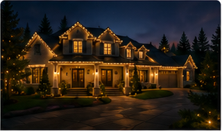 Nighttime exterior property photograph used in the Johnson Residence detail panel.