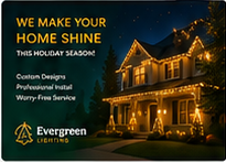Dark holiday-lighting postcard template headed 'WE MAKE YOUR HOME SHINE'.