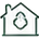 Green line icon of a house framed by celebratory sparkles.