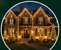 Circular inset photo of a warmly lit house in the footer call-to-action.