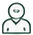 Green line icon of a person inside a map-pin-like circle.