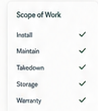 Miniature scope-of-work checklist sheet with green checkmarks.